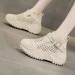 کتونی لژ مخفی لژدار زنانه رویه تنفسی کرم Women's Hidden Platform Breathable Cream Sneakers