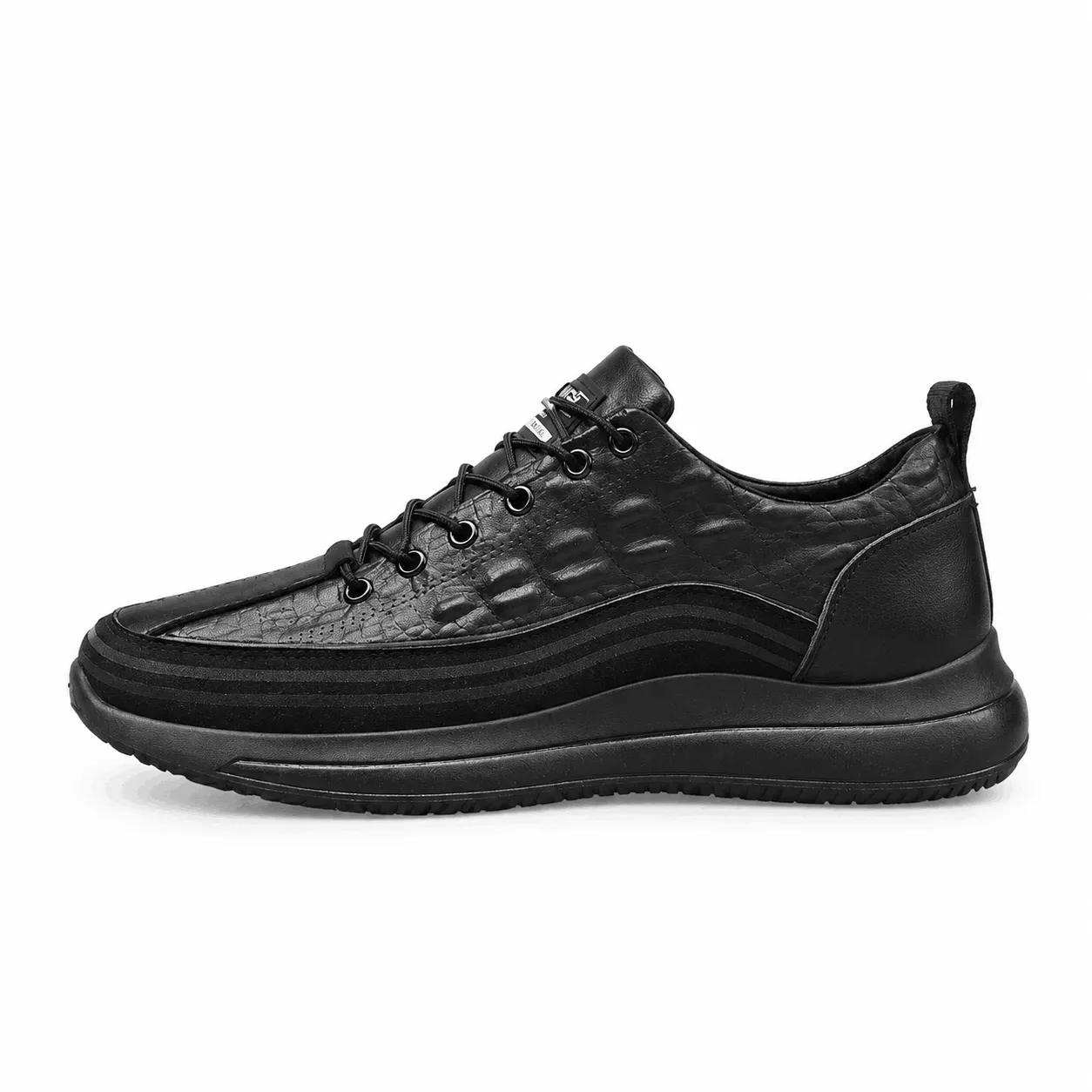 کتونی مردانه جدید با طرح چرم تمساح مشکی Men's Crocodile Pattern Black Casual Sneakers کتونی مردانه جدید با طرح چرم تمساح مشکی Men's Crocodile Pattern Black Casual Sneakers